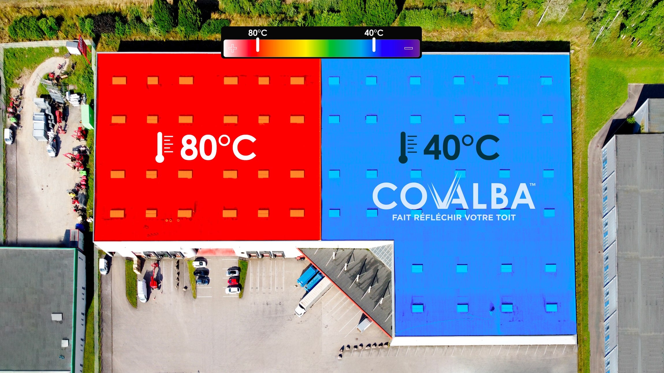 schéma toiture avec et sans cool roof Covalba